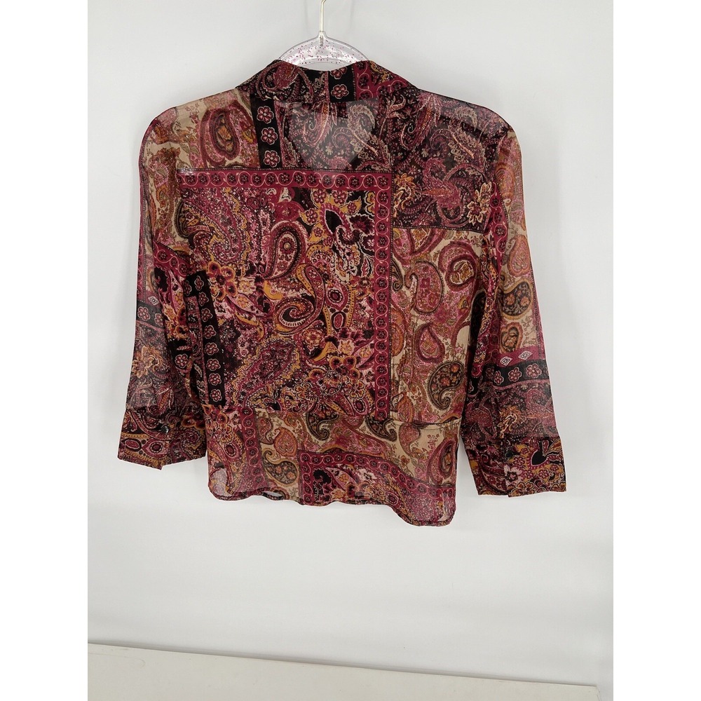 Studio by Liz Claiborne Button Down Shirt Blouse Womens Sz 6 Paisley Red Maroon - Picture 4 of 11